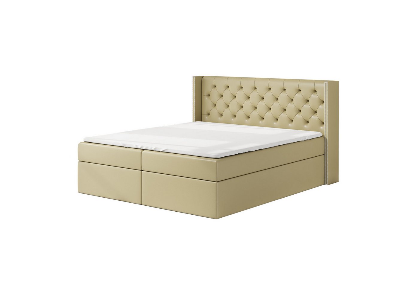 A&J MöbelLand GmbH Boxspringbett ASTA mit 2 Bettkästen, Bonell-Matratze und Topper. (Boxspringbett mit Bettkasten und gepolstertem Kopfteil. Inclusive Topper !, TOP ANGEBOT), Länge 208 cm Höhe 106 cm von A&J MöbelLand GmbH