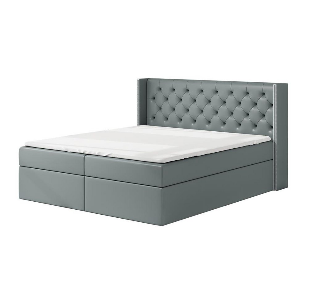 A&J MöbelLand GmbH Boxspringbett ASTA mit 2 Bettkästen, Bonell-Matratze und Topper. (Boxspringbett mit Bettkasten und gepolstertem Kopfteil. Inclusive Topper !, TOP ANGEBOT), Länge 208 cm Höhe 106 cm von A&J MöbelLand GmbH