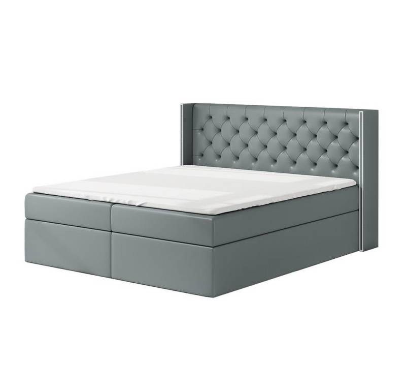 A&J MöbelLand GmbH Boxspringbett ASTA mit 2 Bettkästen, Bonell-Matratze und Topper. (Boxspringbett mit Bettkasten und gepolstertem Kopfteil. Inclusive Topper !, TOP ANGEBOT), Länge 208 cm Höhe 106 cm von A&J MöbelLand GmbH