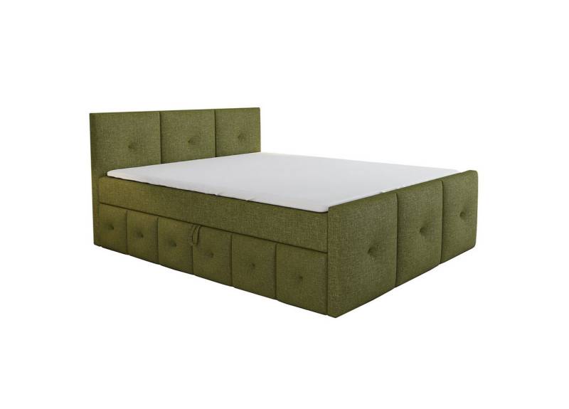A&J MöbelLand GmbH Boxspringbett BOE mit Bettkasten, Topper und gepolstertem Kopfteil. (Boxspringbett mit Bettkasten und gepolstertem Kopfteil. Inclusive Topper !, TOP ANGEBOT), Länge 216 cm Höhe 106 cm von A&J MöbelLand GmbH