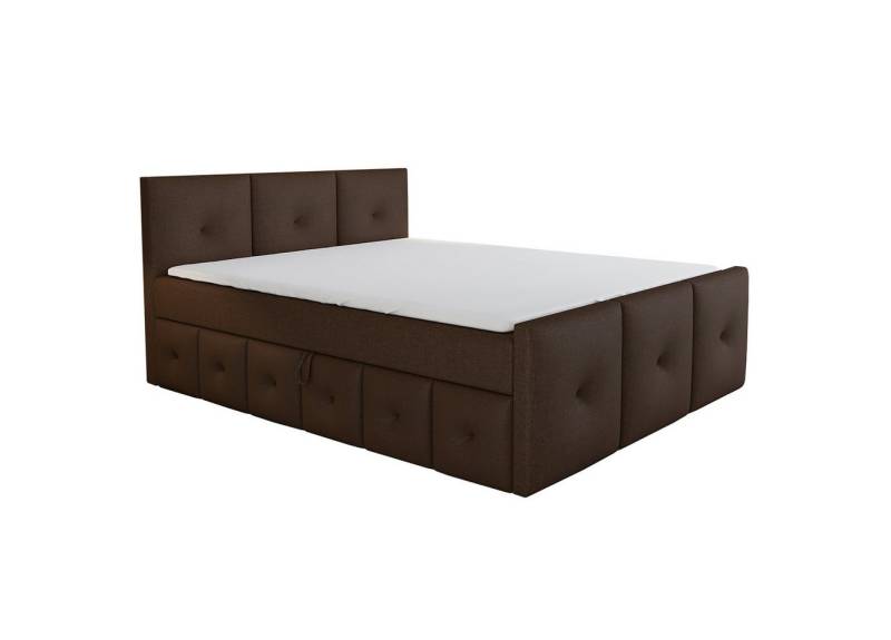A&J MöbelLand GmbH Boxspringbett BOE mit Bettkasten, Topper und gepolstertem Kopfteil. (Boxspringbett mit Bettkasten und gepolstertem Kopfteil. Inclusive Topper !, TOP ANGEBOT), Länge 216 cm Höhe 106 cm von A&J MöbelLand GmbH
