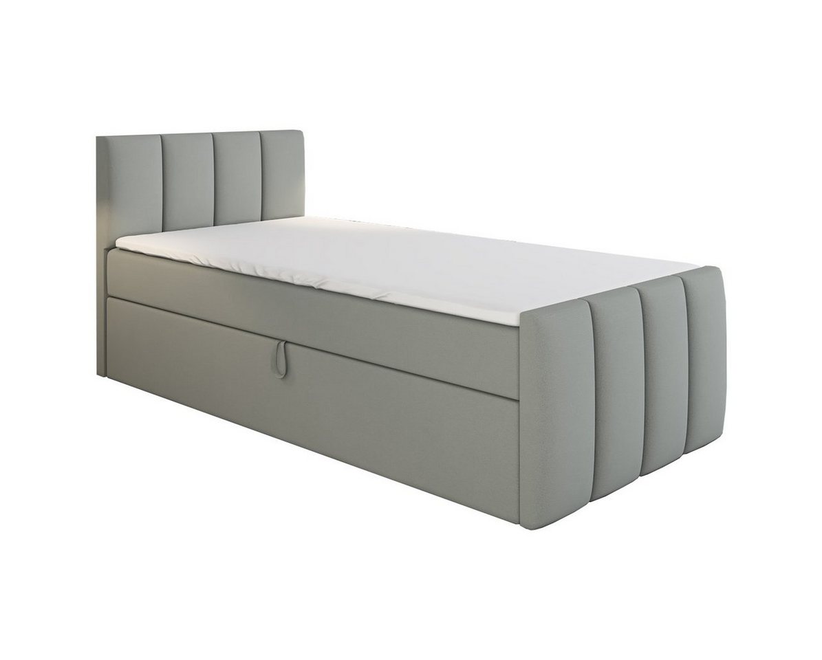 A&J MöbelLand GmbH Boxspringbett Einzelbett FUNI mit Bettkasten, Topper und gepolstertem Kopfteil. (Boxspringbett mit Bettkasten und gepolstertem Kopfteil. Inclusive Topper !, TOP ANGEBOT), Länge 216 cm Höhe 106 cm von A&J MöbelLand GmbH