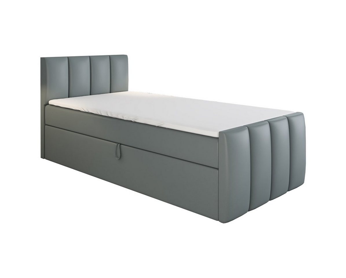 A&J MöbelLand GmbH Boxspringbett Einzelbett FUNI mit Bettkasten, Topper und gepolstertem Kopfteil. (Boxspringbett mit Bettkasten und gepolstertem Kopfteil. Inclusive Topper !, TOP ANGEBOT), Länge 216 cm Höhe 106 cm von A&J MöbelLand GmbH