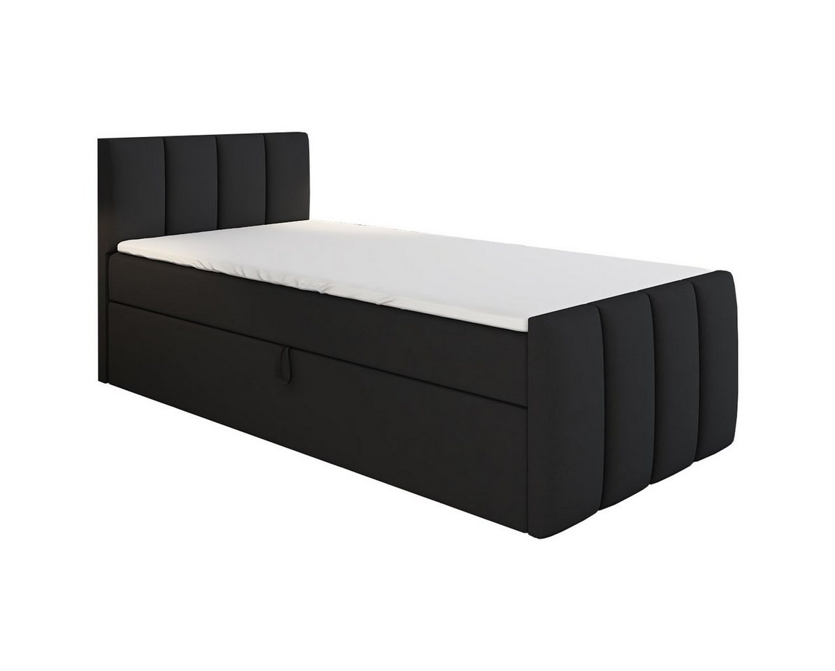 A&J MöbelLand GmbH Boxspringbett Einzelbett FUNI mit Bettkasten, Topper und gepolstertem Kopfteil. (Boxspringbett mit Bettkasten und gepolstertem Kopfteil. Inclusive Topper !, TOP ANGEBOT), Länge 216 cm Höhe 106 cm von A&J MöbelLand GmbH