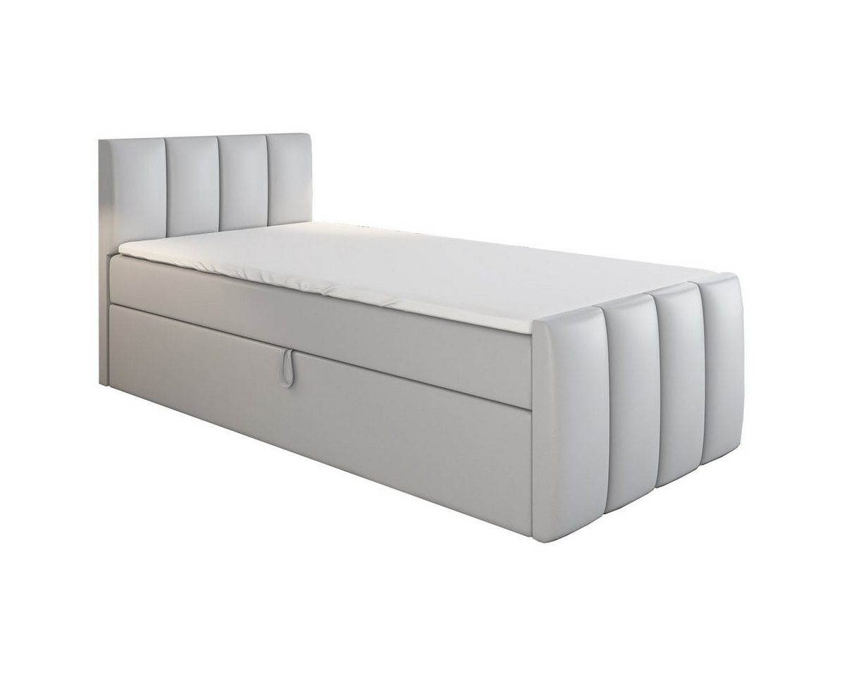 A&J MöbelLand GmbH Boxspringbett Einzelbett FUNI mit Bettkasten, Topper und gepolstertem Kopfteil. (Boxspringbett mit Bettkasten und gepolstertem Kopfteil. Inclusive Topper !, TOP ANGEBOT), Länge 216 cm Höhe 106 cm von A&J MöbelLand GmbH