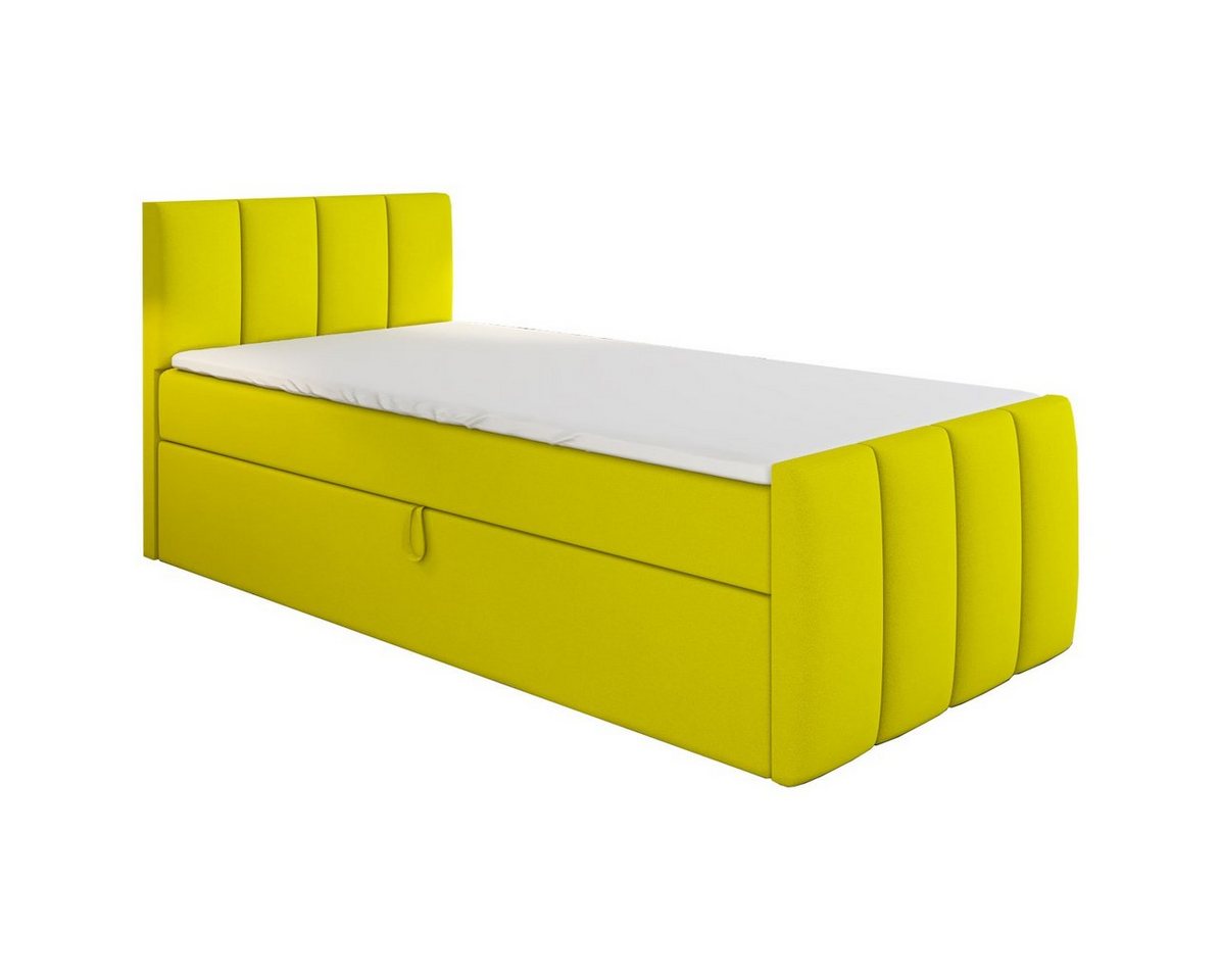 A&J MöbelLand GmbH Boxspringbett Einzelbett FUNI mit Bettkasten, Topper und gepolstertem Kopfteil. (Boxspringbett mit Bettkasten und gepolstertem Kopfteil. Inclusive Topper !, TOP ANGEBOT), Länge 216 cm Höhe 106 cm von A&J MöbelLand GmbH