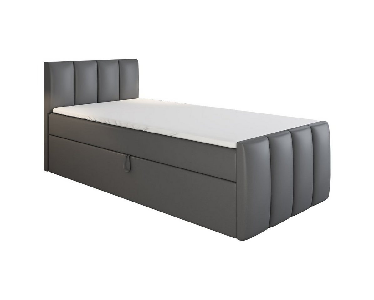 A&J MöbelLand GmbH Boxspringbett Einzelbett FUNI mit Bettkasten, Topper und gepolstertem Kopfteil. (Boxspringbett mit Bettkasten und gepolstertem Kopfteil. Inclusive Topper !, TOP ANGEBOT), Länge 216 cm Höhe 106 cm von A&J MöbelLand GmbH