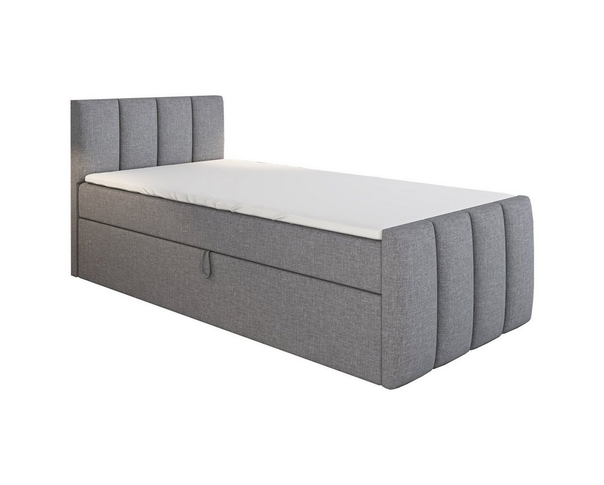 A&J MöbelLand GmbH Boxspringbett Einzelbett FUNI mit Bettkasten, Topper und gepolstertem Kopfteil. (Boxspringbett mit Bettkasten und gepolstertem Kopfteil. Inclusive Topper !, TOP ANGEBOT), Länge 216 cm Höhe 106 cm von A&J MöbelLand GmbH