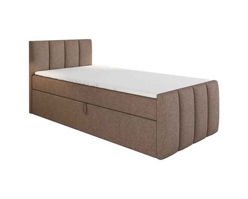 A&J MöbelLand GmbH Boxspringbett Einzelbett FUNI mit Bettkasten, Topper und gepolstertem Kopfteil. (Boxspringbett mit Bettkasten und gepolstertem Kopfteil. Inclusive Topper !, TOP ANGEBOT), Länge 216 cm Höhe 106 cm von A&J MöbelLand GmbH