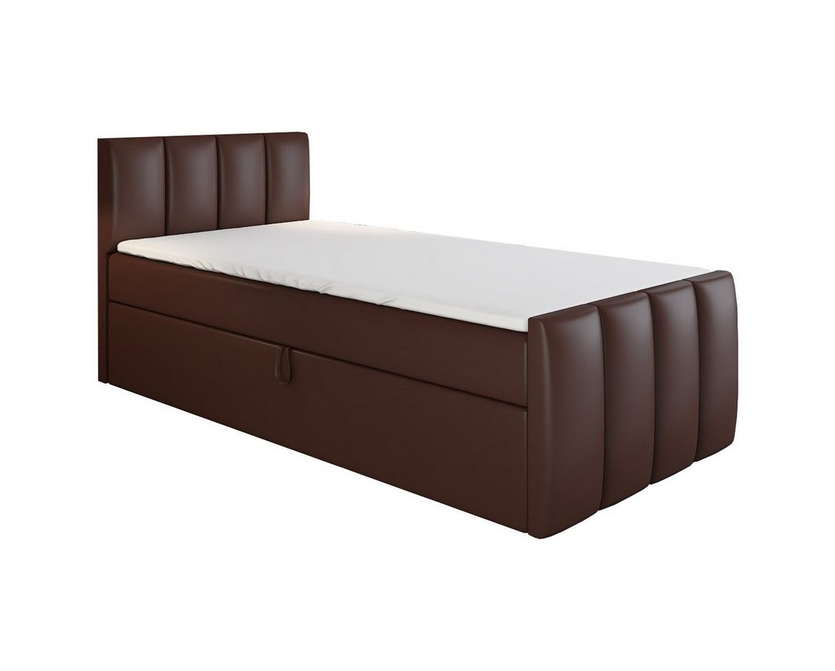 A&J MöbelLand GmbH Boxspringbett Einzelbett FUNI mit Bettkasten, Topper und gepolstertem Kopfteil. (Boxspringbett mit Bettkasten und gepolstertem Kopfteil. Inclusive Topper !, TOP ANGEBOT), Länge 216 cm Höhe 106 cm von A&J MöbelLand GmbH