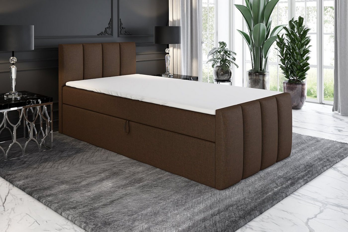 A&J MöbelLand GmbH Boxspringbett Einzelbett FUNI mit Bettkasten, Topper und gepolstertem Kopfteil. (Boxspringbett mit Bettkasten und gepolstertem Kopfteil. Inclusive Topper !, TOP ANGEBOT), Länge 216 cm Höhe 106 cm A&J MöbelLand GmbH Boxspringbett Einzelbett FUNI mit Bettkasten, Topper und gepolstertem Kopfteil. (Boxspringbett mit Bettkasten und gepolstertem Kopfteil. Inclusive Topper !, TOP ANGEBOT), Länge 216 cm Höhe 106 cm von A&J MöbelLand GmbH