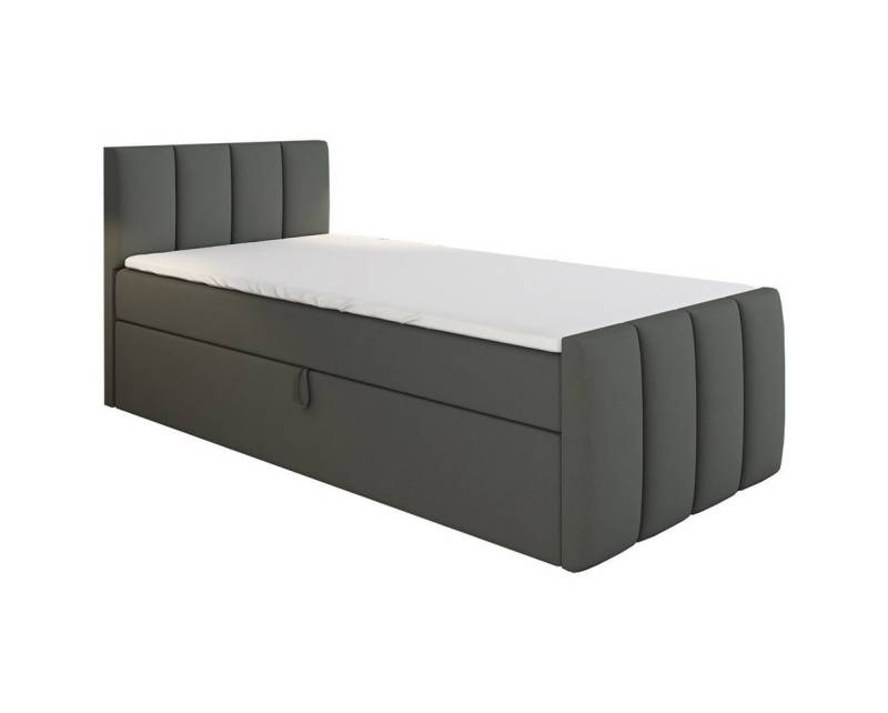 A&J MöbelLand GmbH Boxspringbett Einzelbett FUNI mit Bettkasten, Topper und gepolstertem Kopfteil. (Boxspringbett mit Bettkasten und gepolstertem Kopfteil. Inclusive Topper !, TOP ANGEBOT), Länge 216 cm Höhe 106 cm von A&J MöbelLand GmbH