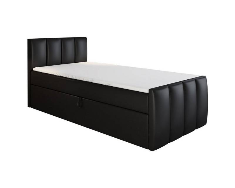 A&J MöbelLand GmbH Boxspringbett Einzelbett FUNI mit Bettkasten, Topper und gepolstertem Kopfteil. (Boxspringbett mit Bettkasten und gepolstertem Kopfteil. Inclusive Topper !, TOP ANGEBOT), Länge 216 cm Höhe 106 cm von A&J MöbelLand GmbH