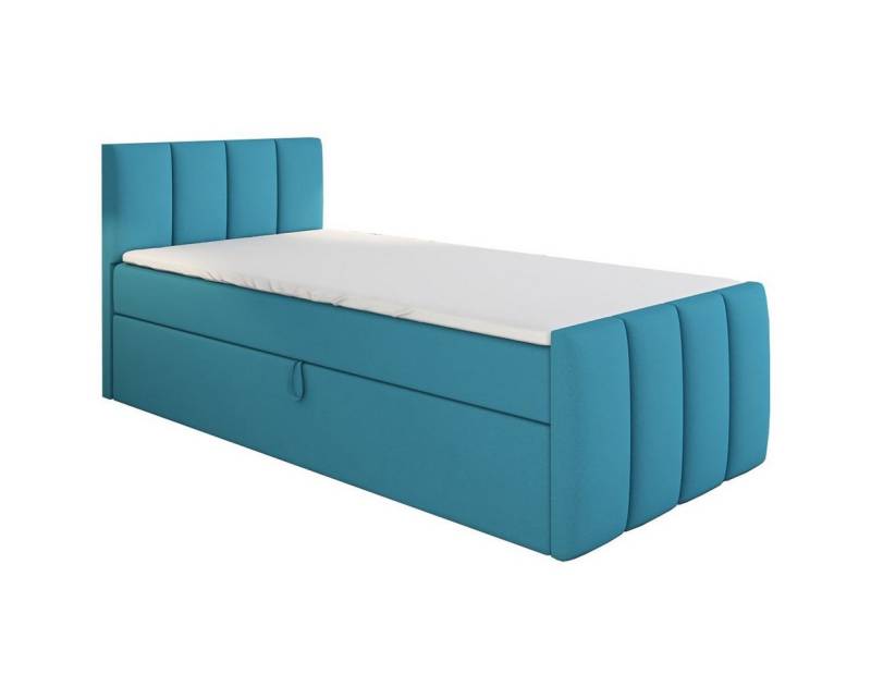A&J MöbelLand GmbH Boxspringbett Einzelbett FUNI mit Bettkasten, Topper und gepolstertem Kopfteil. (Boxspringbett mit Bettkasten und gepolstertem Kopfteil. Inclusive Topper !, TOP ANGEBOT), Länge 216 cm Höhe 106 cm von A&J MöbelLand GmbH