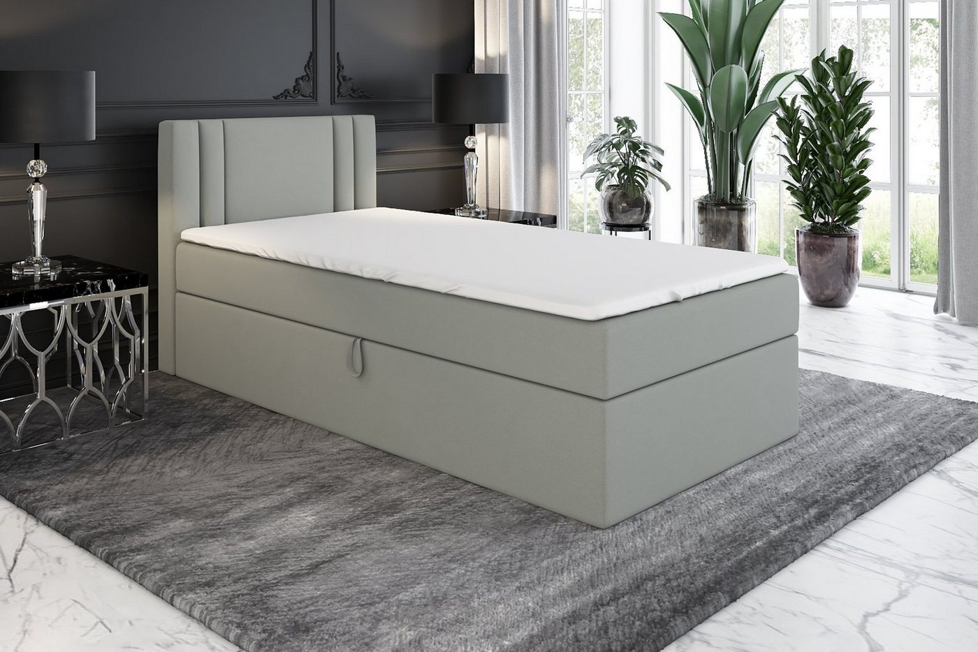 A&J MöbelLand GmbH Boxspringbett Einzelbett GAMAL mit Bettkasten, Topper und gepolstertem Kopfteil. (Boxspringbett mit Bettkasten und gepolstertem Kopfteil.Inclusive Topper !, TOP ANGEBOT), Länge 208 cm Höhe 106 cm A&J MöbelLand GmbH Boxspringbett Einzelbett GAMAL mit Bettkasten, Topper und gepolstertem Kopfteil. (Boxspringbett mit Bettkasten und gepolstertem Kopfteil.Inclusive Topper !, TOP ANGEBOT), Länge 208 cm Höhe 106 cm von A&J MöbelLand GmbH