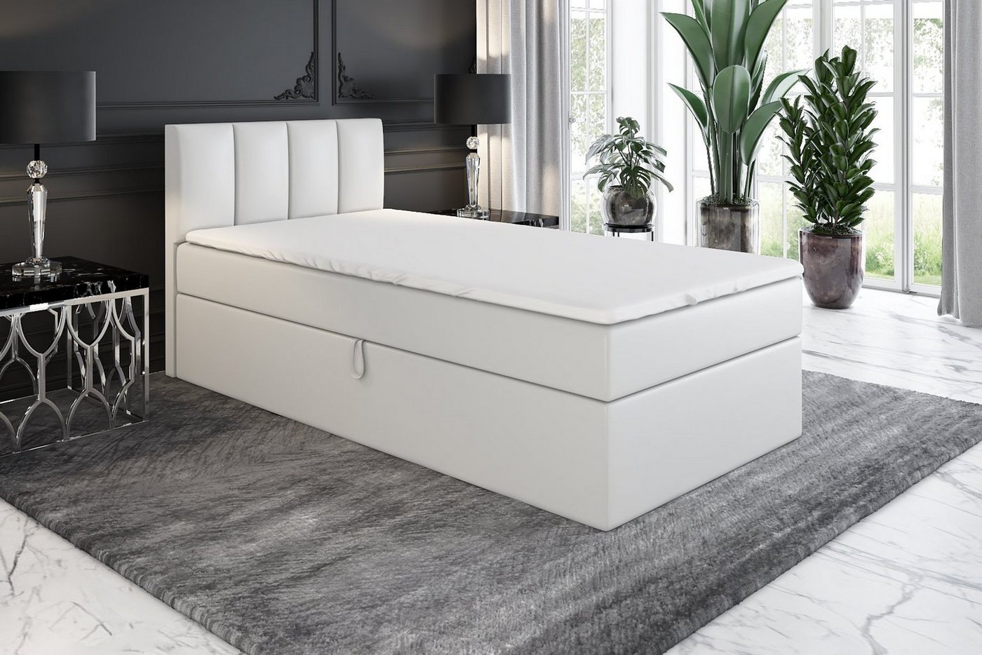 A&J MöbelLand GmbH Boxspringbett Einzelbett Gunnar mit Bettkasten, Topper und gepolstertem Kopfteil. (Boxspringbett mit Bettkasten und gepolstertem Kopfteil. Inclusive Topper !, TOP ANGEBOT), Länge 208 cm Höhe 106 cm A&J MöbelLand GmbH Boxspringbett Einzelbett Gunnar mit Bettkasten, Topper und gepolstertem Kopfteil. (Boxspringbett mit Bettkasten und gepolstertem Kopfteil. Inclusive Topper !, TOP ANGEBOT), Länge 208 cm Höhe 106 cm von A&J MöbelLand GmbH