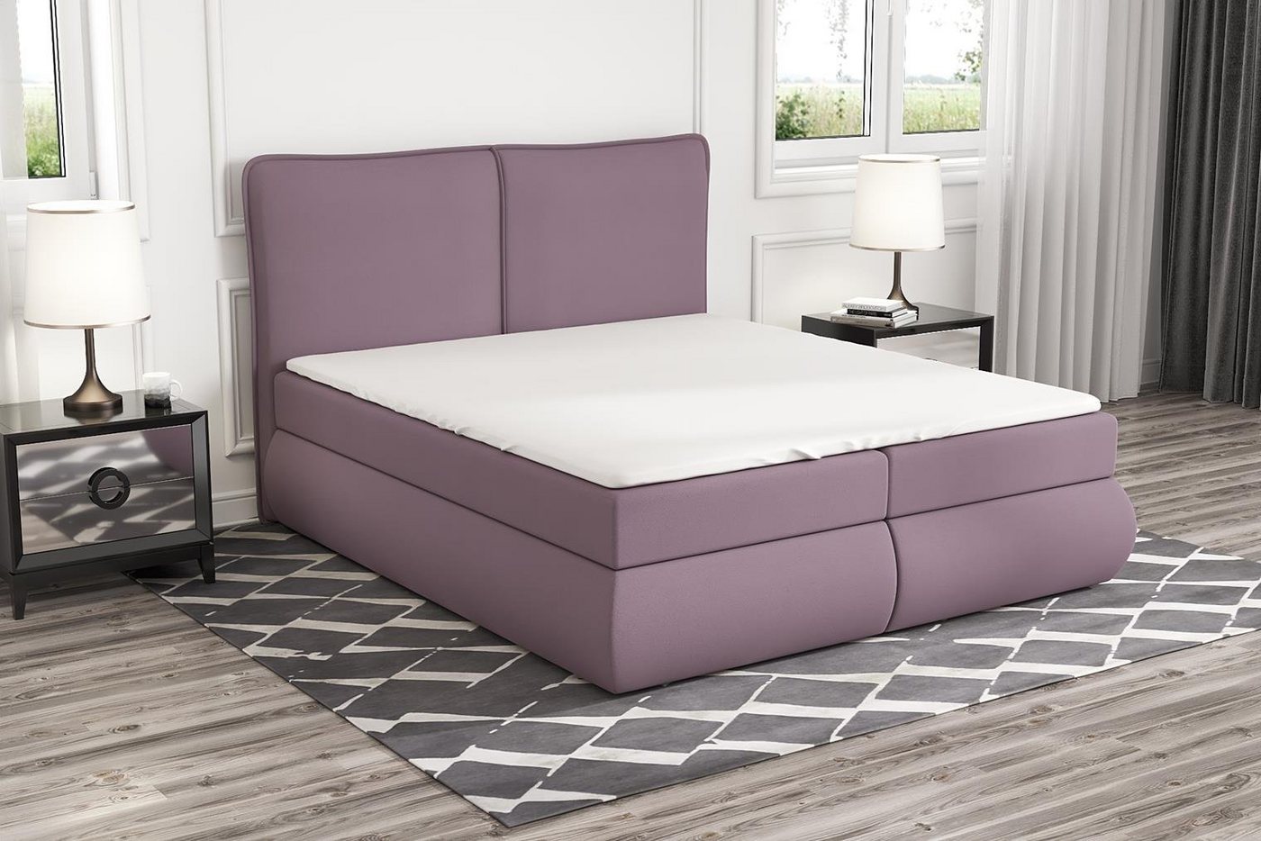 A&J MöbelLand GmbH Boxspringbett KITI mit Bettkasten, Topper und gepolstertem Kopfteil. (Boxspringbett mit Bettkasten und gepolstertem Kopfteil. Inclusive Topper !, TOP ANGEBOT), Länge 208cm Höhe 106 cm von A&J MöbelLand GmbH