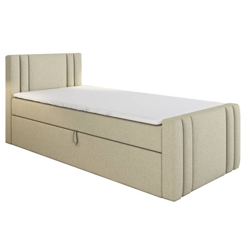 A&J MöbelLand GmbH Boxspringbett Einzelbett KLAUS mit Bettkasten, Topper und gepolstertem Kopfteil. (Boxspringbett mit Bettkasten und gepolstertem Kopfteil. Inclusive Topper!, TOP ANGEBOT), Länge 216 cm Höhe 106 cm von A&J MöbelLand GmbH