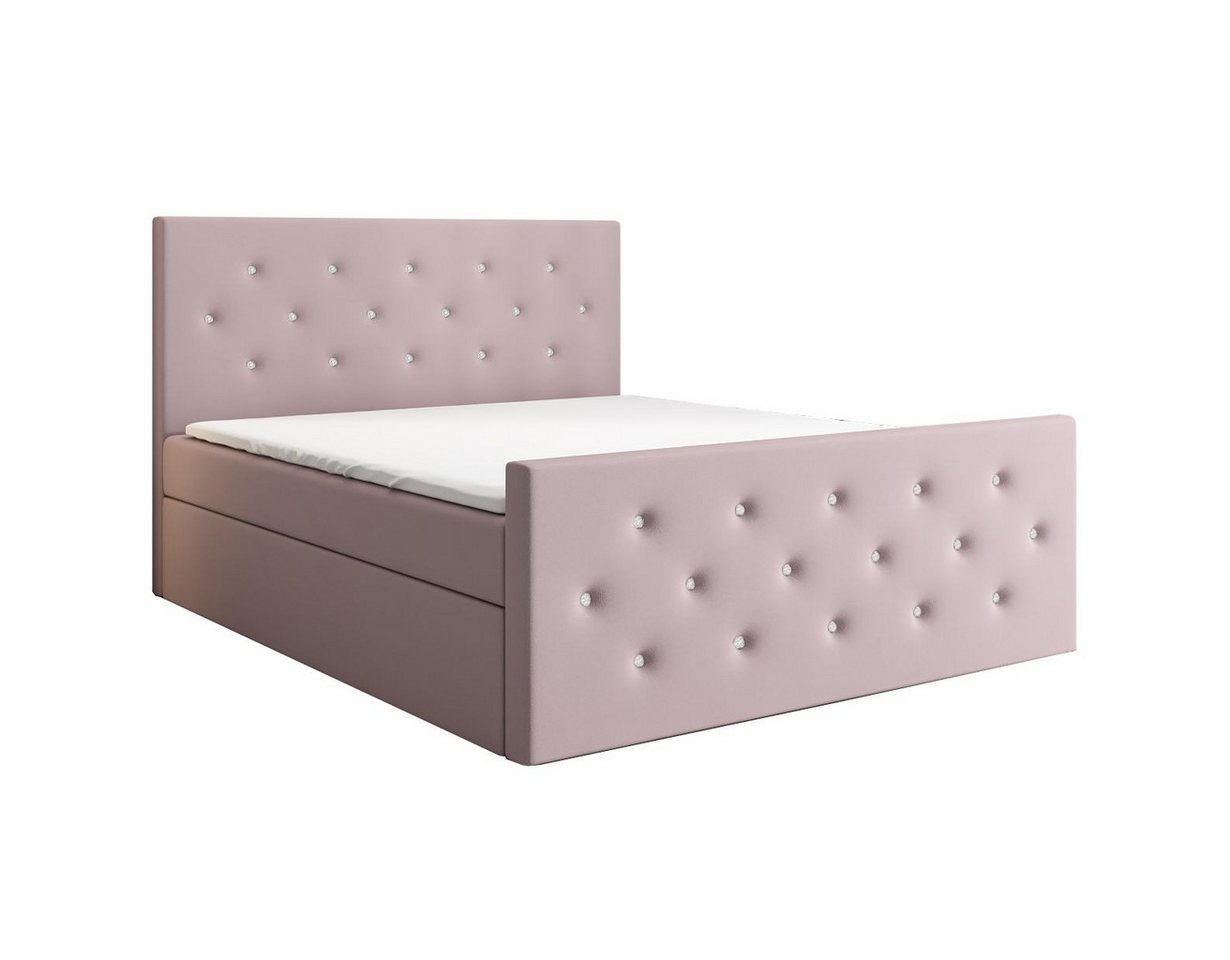 A&J MöbelLand GmbH Boxspringbett REINN mit Kristallknöpfen verziert. (Boxspringbett mit Bettkasten und gepolstertem Kopfteil.Inclusive Topper !, TOP ANGEBOT), Länge 216 cm Höhe 106 cm von A&J MöbelLand GmbH