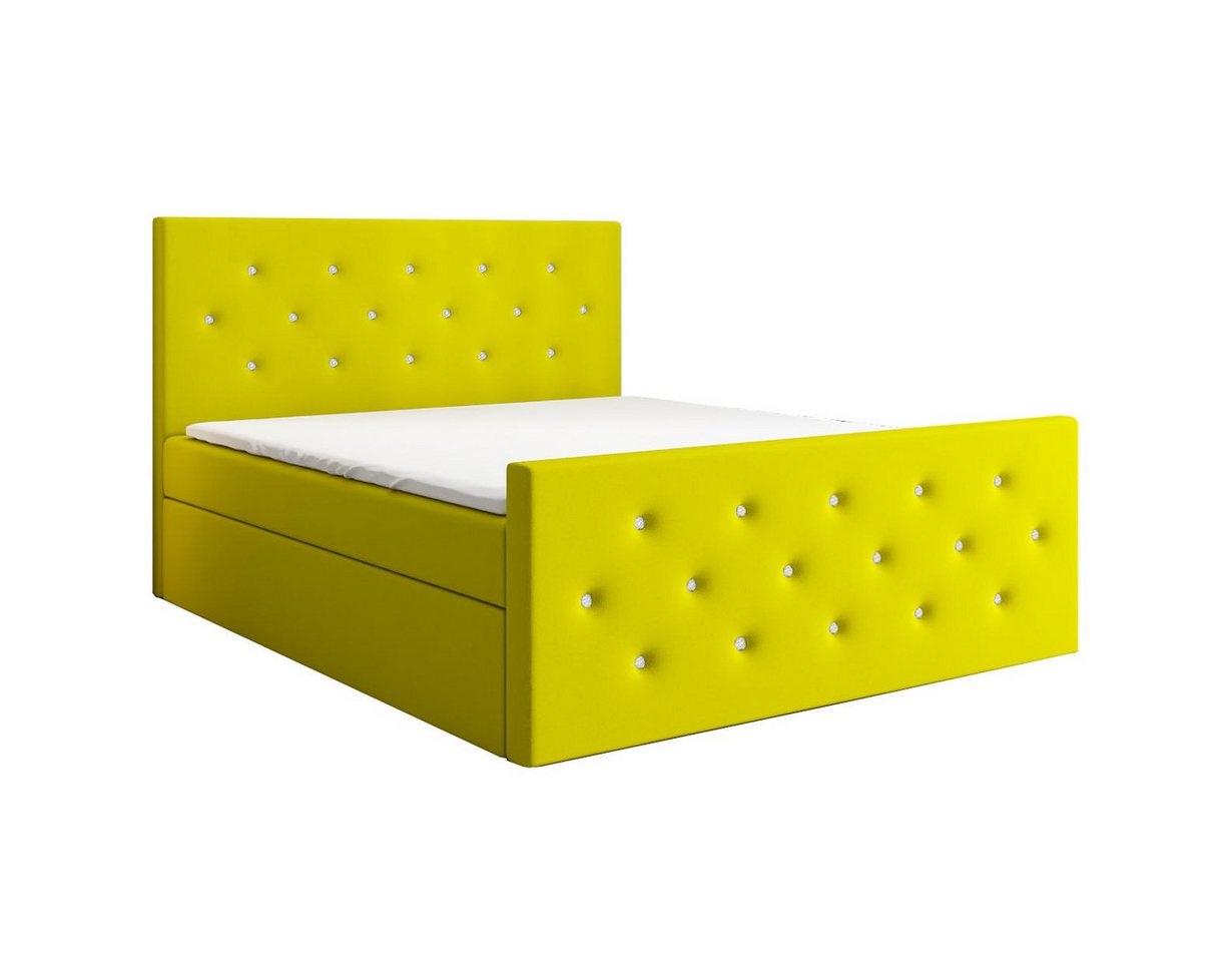 A&J MöbelLand GmbH Boxspringbett REINN mit Kristallknöpfen verziert. (Boxspringbett mit Bettkasten und gepolstertem Kopfteil.Inclusive Topper !, TOP ANGEBOT), Länge 216 cm Höhe 106 cm von A&J MöbelLand GmbH