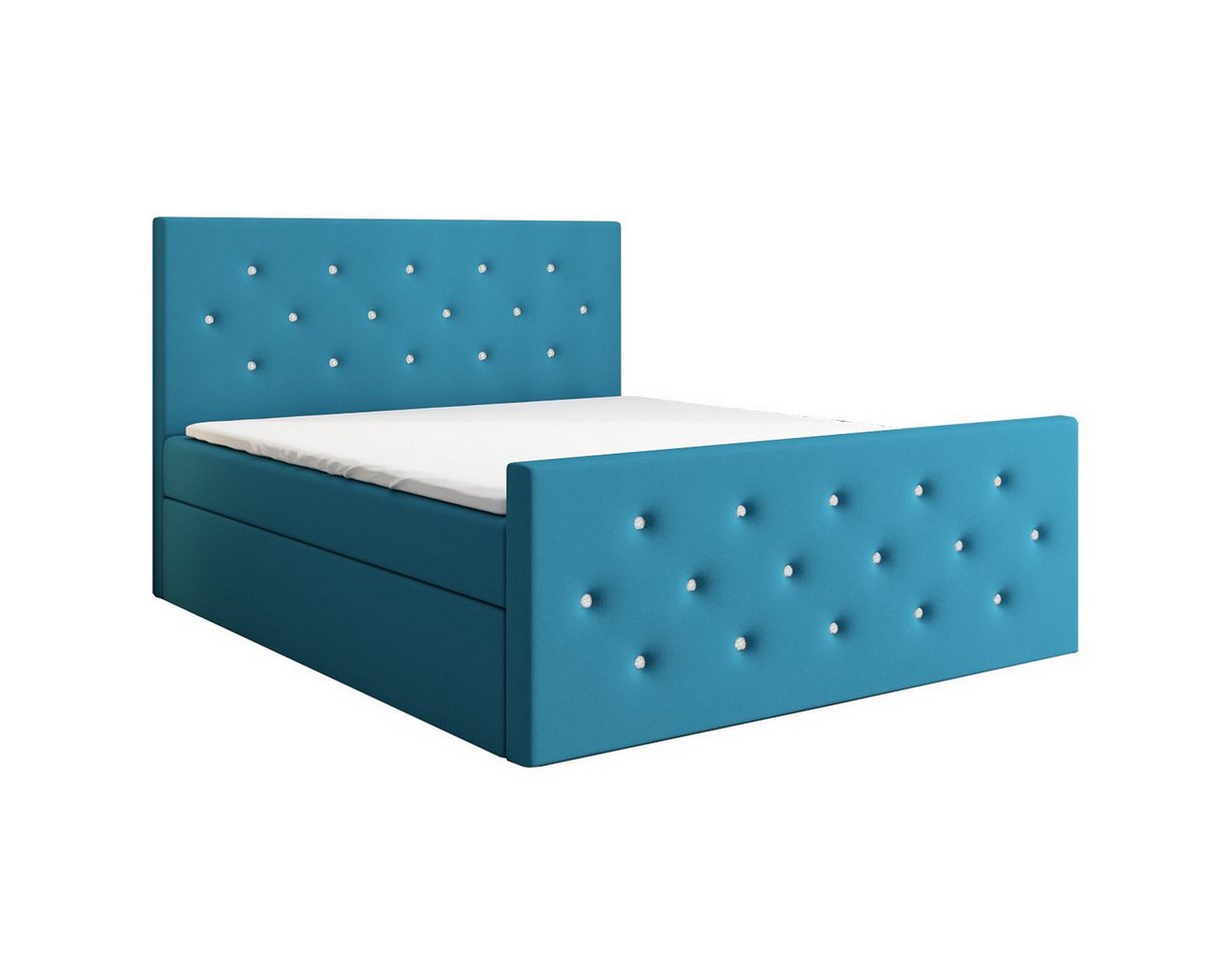 A&J MöbelLand GmbH Boxspringbett REINN mit Kristallknöpfen verziert. (Boxspringbett mit Bettkasten und gepolstertem Kopfteil.Inclusive Topper !, TOP ANGEBOT), Länge 216 cm Höhe 106 cm von A&J MöbelLand GmbH