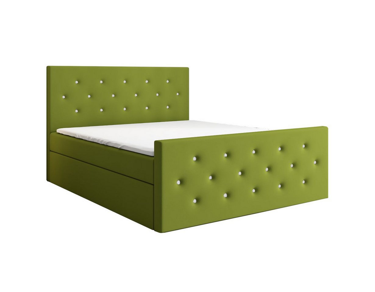 A&J MöbelLand GmbH Boxspringbett REINN mit Kristallknöpfen verziert. (Boxspringbett mit Bettkasten und gepolstertem Kopfteil.Inclusive Topper !, TOP ANGEBOT), Länge 216 cm Höhe 106 cm von A&J MöbelLand GmbH