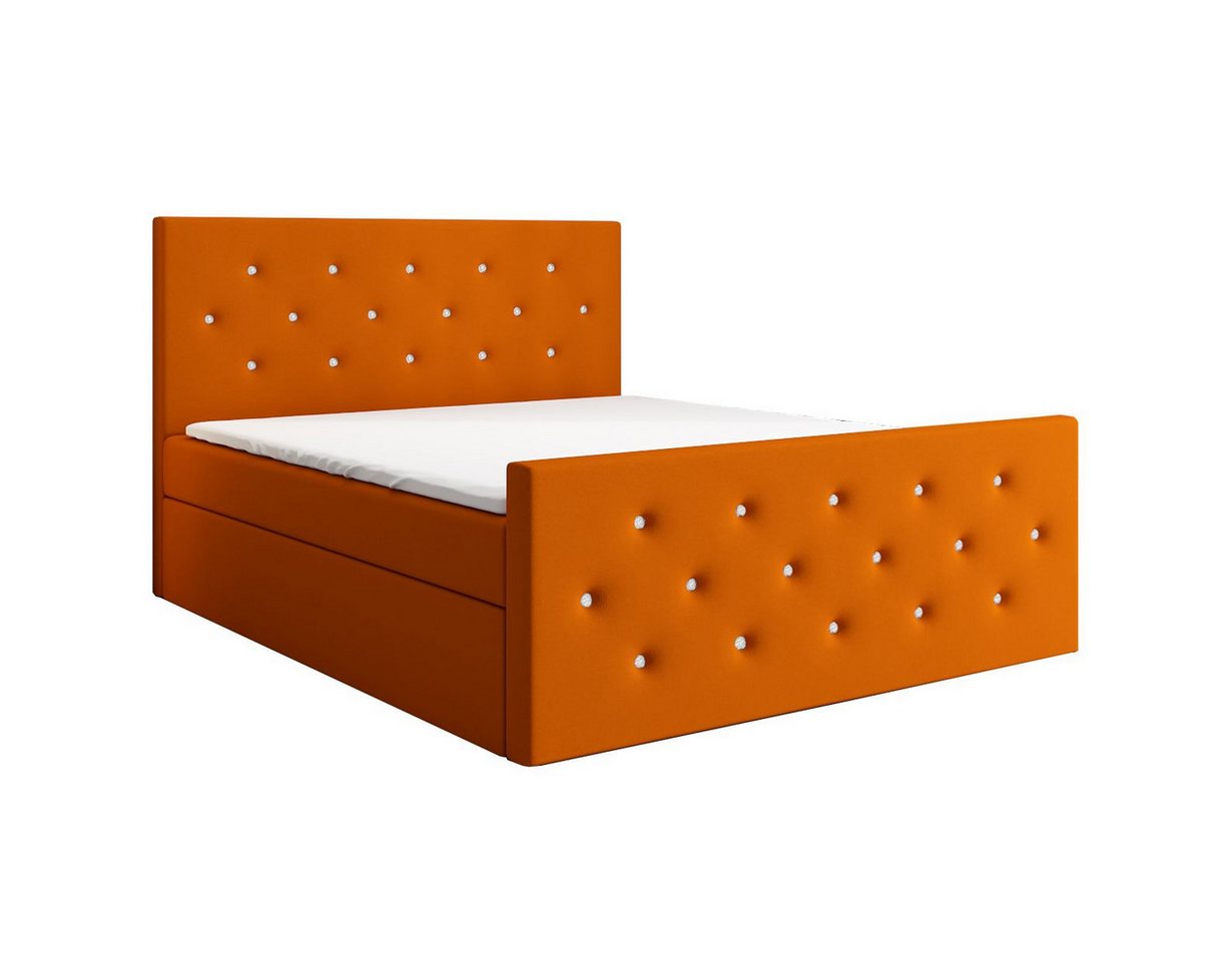A&J MöbelLand GmbH Boxspringbett REINN mit Kristallknöpfen verziert. (Boxspringbett mit Bettkasten und gepolstertem Kopfteil.Inclusive Topper !, TOP ANGEBOT), Länge 216 cm Höhe 106 cm von A&J MöbelLand GmbH