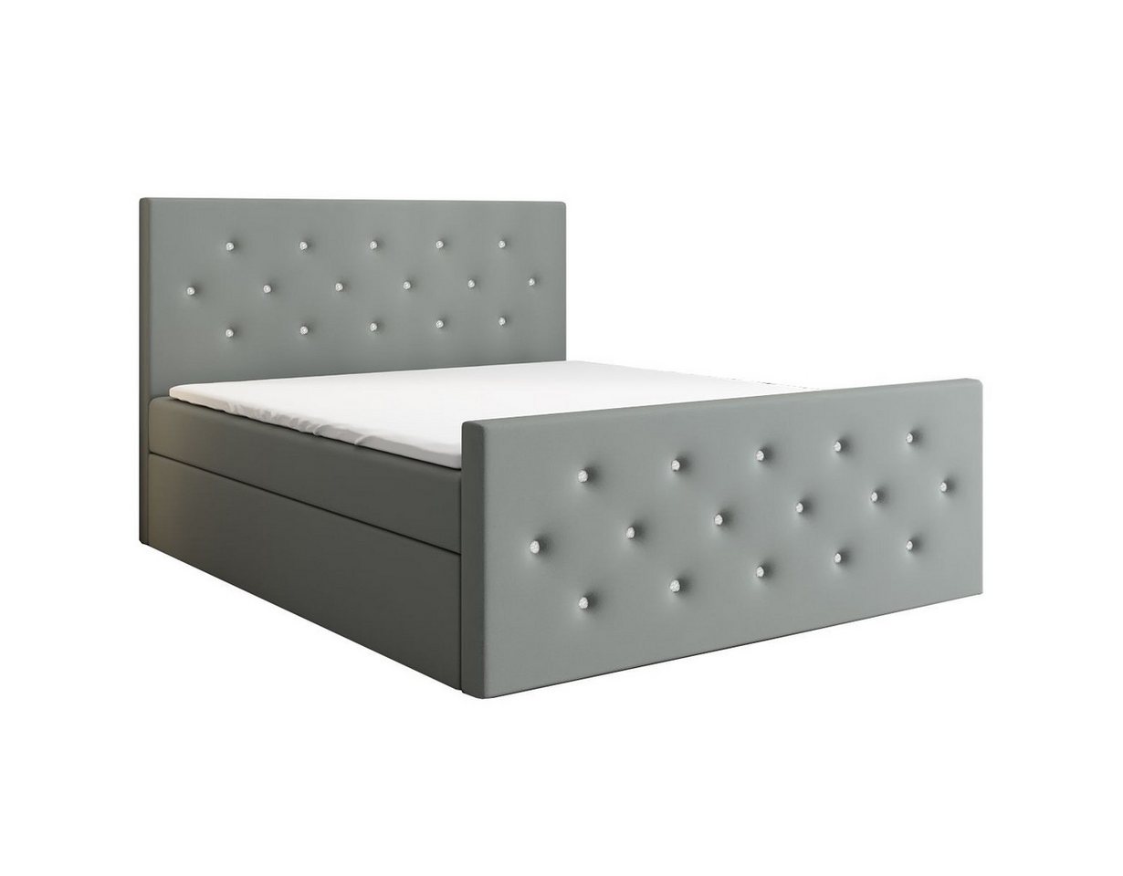 A&J MöbelLand GmbH Boxspringbett REINN mit Kristallknöpfen verziert. (Boxspringbett mit Bettkasten und gepolstertem Kopfteil.Inclusive Topper !, TOP ANGEBOT), Länge 216 cm Höhe 106 cm von A&J MöbelLand GmbH