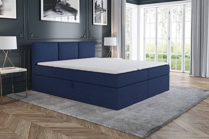 A&J MöbelLand GmbH Boxspringbett RICO mit Bettkasten, Topper und gepolstertem Kopfteil. (Boxspringbett mit Bettkasten und gepolstertem Kopfteil. Inclusive Topper !, TOP ANGEBOT), Länge 208cm Höhe 106 cm von A&J MöbelLand GmbH