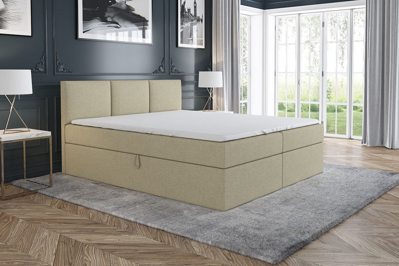 A&J MöbelLand GmbH Boxspringbett RICO mit Bettkasten, Topper und gepolstertem Kopfteil. (Boxspringbett mit Bettkasten und gepolstertem Kopfteil. Inclusive Topper !, TOP ANGEBOT), Länge 208cm Höhe 106 cm A&J MöbelLand GmbH Boxspringbett RICO mit Bettkasten, Topper und gepolstertem Kopfteil. (Boxspringbett mit Bettkasten und gepolstertem Kopfteil. Inclusive Topper !, TOP ANGEBOT), Länge 208cm Höhe 106 cm von A&J MöbelLand GmbH