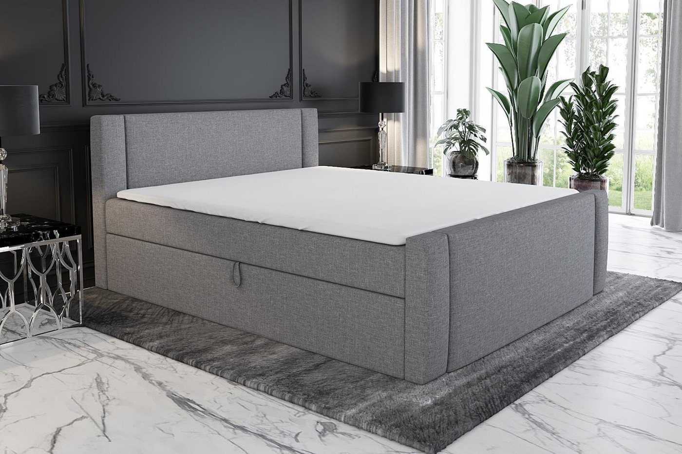 A&J MöbelLand GmbH Boxspringbett SKULI mit Bettkasten, Topper und gepolstertem Kopfteil. (Boxspringbett mit Bettkasten und gepolstertem Kopfteil. Inclusive Topper !, TOP ANGEBOT), Länge 216 cm Höhe 106 cm von A&J MöbelLand GmbH
