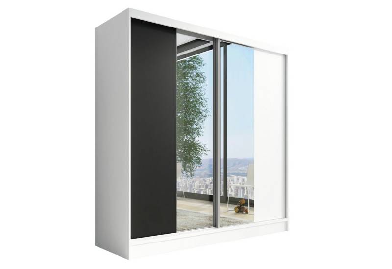 A&J MöbelLand GmbH Schiebetürenschrank DUO mit Spiegel (TOP ANGEBOT! Geräumiger Schrank mit einer Breite von 200 cm und Spiegel, ideal zur Aufbewahrung von Kleidung und Accessoires. 3 Schubladen und viel Stauraum. TOP PRODUKT! Wählen Sie das ideale Modell für Ihr Schlafzimmer!, Inclusive 3 Schubladen) Breite: 200 cm, Höhe: 215 cm, Tiefe: 59,5 cm von A&J MöbelLand GmbH