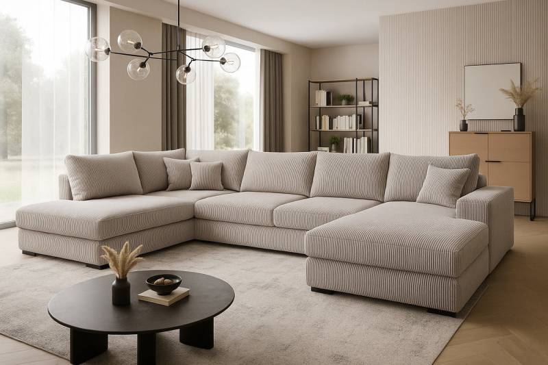 A&J MöbelLand GmbH Ecksofa FABIO 328x182 cm mit Schlaffunktion, Bonellfederkern und Bettkasten, Viele Varianten zur Auswahl – wählen Sie Farbe!, TOP ANGEBOT! von A&J MöbelLand GmbH