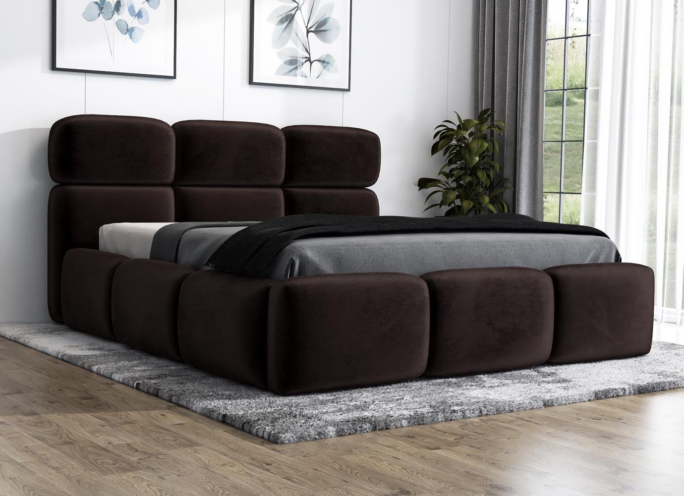 A&J MöbelLand GmbH Polsterbett MAROKO mit Matratze, Lattenrost und Bettkasten. (Bett mit Kopfteil. Matratze und Lattenrost Inclusive! Bettkasten mit großem Stauraum. Viele Varianten zur Auswahl – wählen Sie Größe und Farbe!, TOP ANGEBOT), Länge: 220 cm Höhe Kopfteil: 100 cm von A&J MöbelLand GmbH