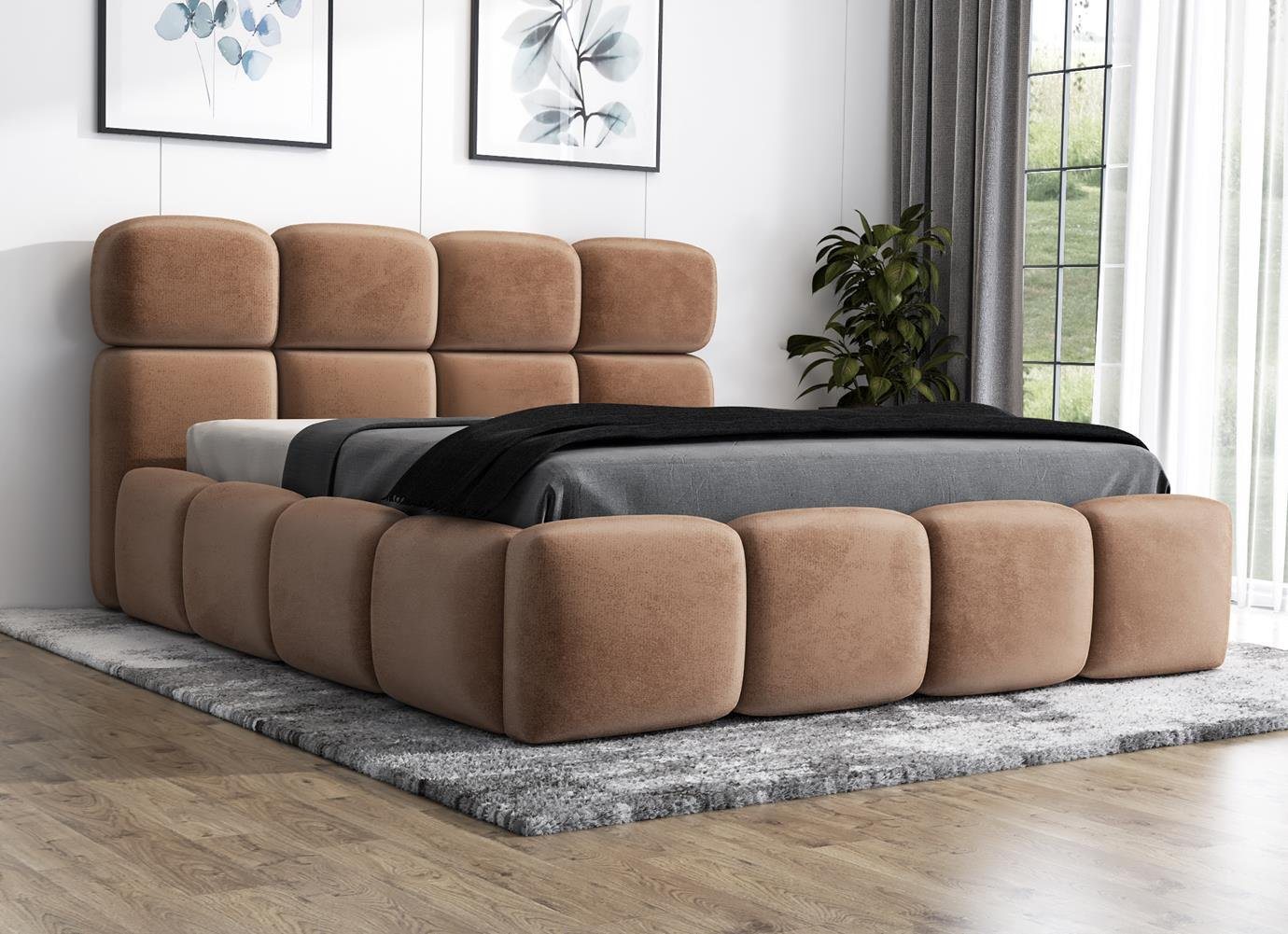 A&J MöbelLand GmbH Polsterbett MONAKO mit Matratze, Lattenrost und Bettkasten. (Bett mit Kopfteil. Matratze und Lattenrost Inclusive! Bettkasten mit großem Stauraum. Viele Varianten zur Auswahl – wählen Sie Größe und Farbe!, TOP ANGEBOT), Länge: 220 cm Höhe Kopfteil: 100 cm von A&J MöbelLand GmbH