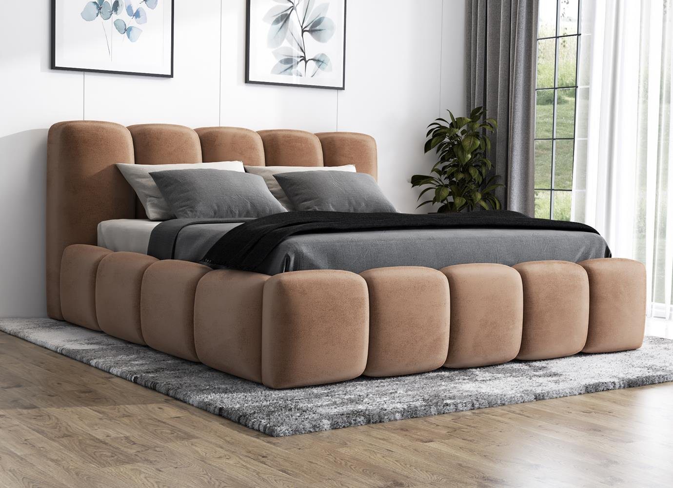 A&J MöbelLand GmbH Polsterbett SONIC mit Matratze, Lattenrost und Bettkasten. (Bett mit Kopfteil. Matratze und Lattenrost Inclusive! Bettkasten mit großem Stauraum. Viele Varianten zur Auswahl – wählen Sie Größe und Farbe!, TOP ANGEBOT), Länge: 220 cm Höhe Kopfteil: 100 cm von A&J MöbelLand GmbH