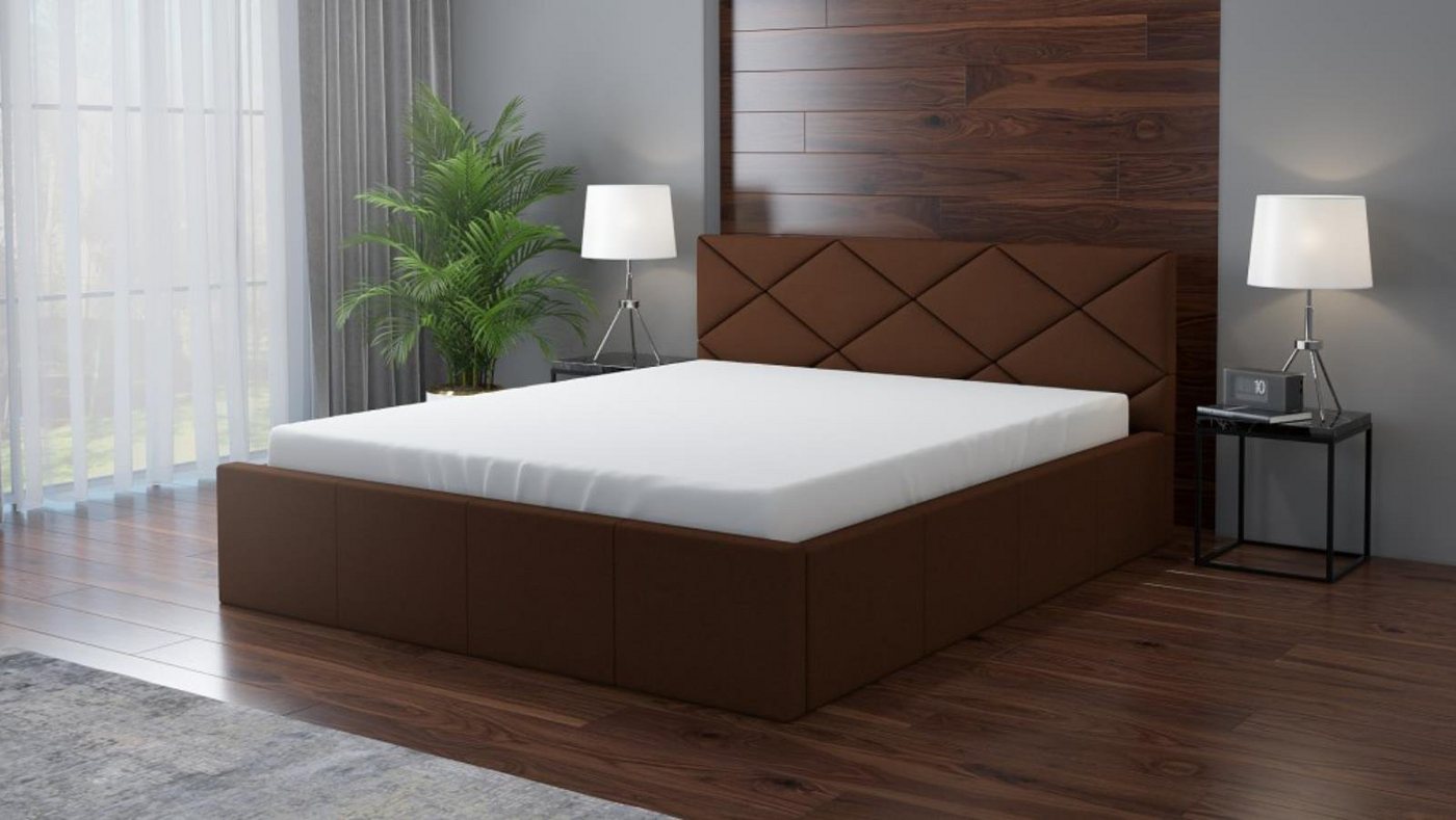 A&J MöbelLand GmbH Polsterbett VIGI mit Matratze und Bettkasten. (Bett mit Kopfteil. Matratze und Lattenrost Inclusive! Bettkasten mit großem Stauraum. Viele Varianten zur Auswahl – wählen Sie Größe und Farbe!, TOP ANGEBOT), Länge: 210 cm Höhe Kopfteil: 95 cm von A&J MöbelLand GmbH