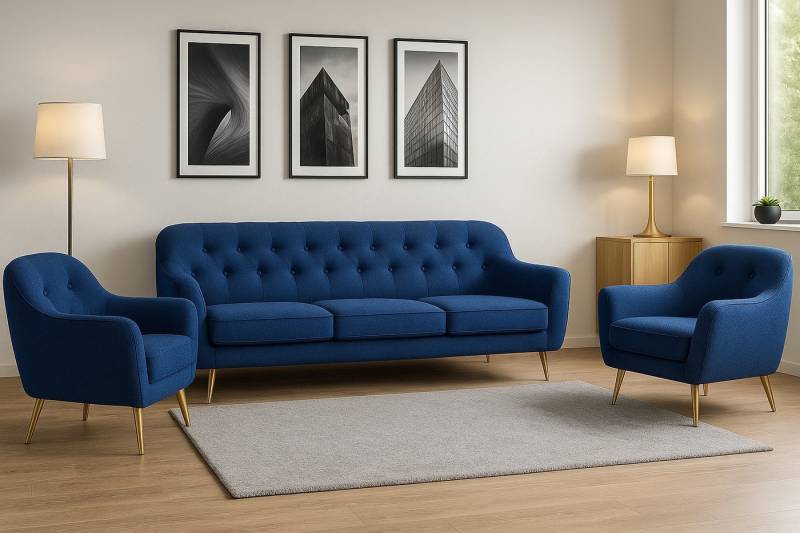 A&J MöbelLand GmbH Polstergarnitur BENITO: 3-Sitzer Sofa + 2 Sessel, (Bringen Sie mit dem stilvollen Set BENITO, bestehend aus einem großzügigen 3-Sitzer Sofa und zwei komfortablen Sesseln, Eleganz und Gemütlichkeit in Ihr Wohnzimmer., 3-tlg., Hochwertige Materialien, sorgfältige Verarbeitung und modernes Design), Höchster Sitzkomfort & langlebige Qualität von A&J MöbelLand GmbH