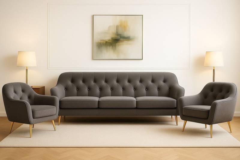 A&J MöbelLand GmbH Polstergarnitur BENITO: 3-Sitzer Sofa + 2 Sessel, (Bringen Sie mit dem stilvollen Set BENITO, bestehend aus einem großzügigen 3-Sitzer Sofa und zwei komfortablen Sesseln, Eleganz und Gemütlichkeit in Ihr Wohnzimmer., 3-tlg., Hochwertige Materialien, sorgfältige Verarbeitung und modernes Design), Höchster Sitzkomfort & langlebige Qualität von A&J MöbelLand GmbH