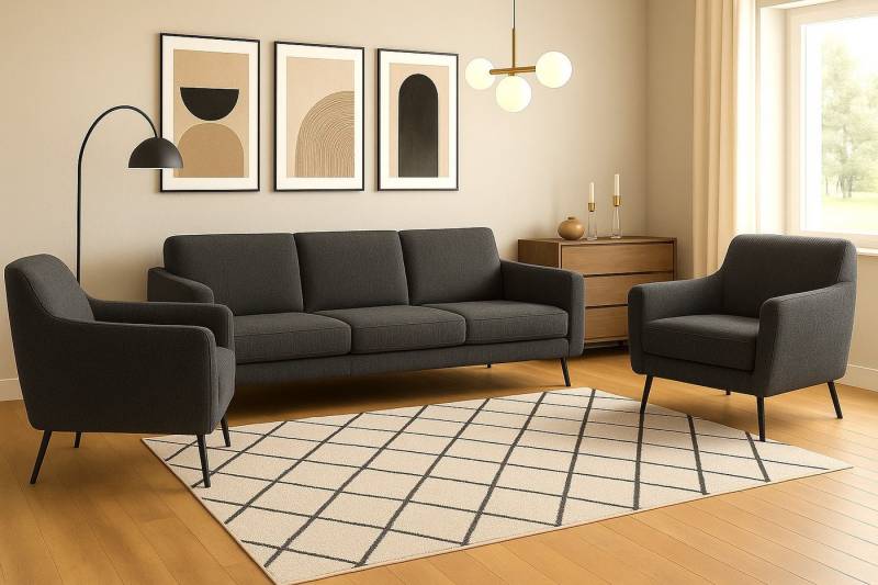 A&J MöbelLand GmbH Polstergarnitur BENITO: 3-Sitzer Sofa + 2 Sessel, (Bringen Sie mit dem stilvollen Set BENITO, bestehend aus einem großzügigen 3-Sitzer Sofa und zwei komfortablen Sesseln, Eleganz und Gemütlichkeit in Ihr Wohnzimmer., 3-tlg., Hochwertige Materialien, sorgfältige Verarbeitung und modernes Design), Höchster Sitzkomfort & langlebige Qualität von A&J MöbelLand GmbH