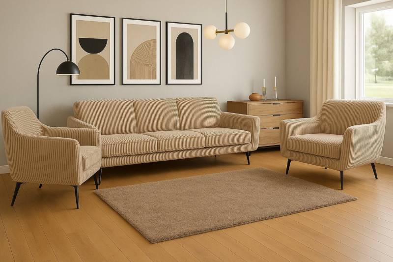 A&J MöbelLand GmbH Polstergarnitur BENITO: 3-Sitzer Sofa + 2 Sessel, (Bringen Sie mit dem stilvollen Set BENITO, bestehend aus einem großzügigen 3-Sitzer Sofa und zwei komfortablen Sesseln, Eleganz und Gemütlichkeit in Ihr Wohnzimmer., 3-tlg., Hochwertige Materialien, sorgfältige Verarbeitung und modernes Design), Höchster Sitzkomfort & langlebige Qualität A&J MöbelLand GmbH Polstergarnitur BENITO: 3-Sitzer Sofa + 2 Sessel, (Bringen Sie mit dem stilvollen Set BENITO, bestehend aus einem großzügigen 3-Sitzer Sofa und zwei komfortablen Sesseln, Eleganz und Gemütlichkeit in Ihr Wohnzimmer., 3-tlg., Hochwertige Materialien, sorgfältige Verarbeitung und modernes Design), Höchster Sitzkomfort & langlebige Qualität von A&J MöbelLand GmbH