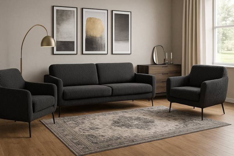 A&J MöbelLand GmbH Polstergarnitur BENITO: 3-Sitzer Sofa + 2 Sessel, (Bringen Sie mit dem stilvollen Set BENITO, bestehend aus einem großzügigen 3-Sitzer Sofa und zwei komfortablen Sesseln, Eleganz und Gemütlichkeit in Ihr Wohnzimmer., 3-tlg., Hochwertige Materialien, sorgfältige Verarbeitung und modernes Design), Höchster Sitzkomfort & langlebige Qualität von A&J MöbelLand GmbH