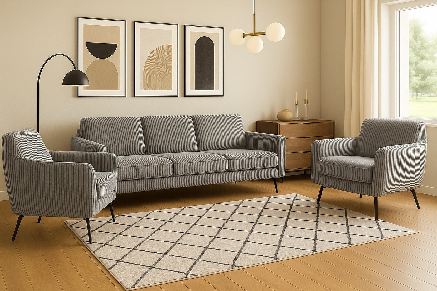 A&J MöbelLand GmbH Polstergarnitur BENITO: 3-Sitzer Sofa + 2 Sessel, (Bringen Sie mit dem stilvollen Set BENITO, bestehend aus einem großzügigen 3-Sitzer Sofa und zwei komfortablen Sesseln, Eleganz und Gemütlichkeit in Ihr Wohnzimmer., 3-tlg., Hochwertige Materialien, sorgfältige Verarbeitung und modernes Design), Höchster Sitzkomfort & langlebige Qualität A&J MöbelLand GmbH Polstergarnitur BENITO: 3-Sitzer Sofa + 2 Sessel, (Bringen Sie mit dem stilvollen Set BENITO, bestehend aus einem großzügigen 3-Sitzer Sofa und zwei komfortablen Sesseln, Eleganz und Gemütlichkeit in Ihr Wohnzimmer., 3-tlg., Hochwertige Materialien, sorgfältige Verarbeitung und modernes Design), Höchster Sitzkomfort & langlebige Qualität von A&J MöbelLand GmbH