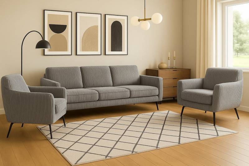 A&J MöbelLand GmbH Polstergarnitur BENITO: 3-Sitzer Sofa + 2 Sessel, (Bringen Sie mit dem stilvollen Set BENITO, bestehend aus einem großzügigen 3-Sitzer Sofa und zwei komfortablen Sesseln, Eleganz und Gemütlichkeit in Ihr Wohnzimmer., 3-tlg., Hochwertige Materialien, sorgfältige Verarbeitung und modernes Design), Höchster Sitzkomfort & langlebige Qualität A&J MöbelLand GmbH Polstergarnitur BENITO: 3-Sitzer Sofa + 2 Sessel, (Bringen Sie mit dem stilvollen Set BENITO, bestehend aus einem großzügigen 3-Sitzer Sofa und zwei komfortablen Sesseln, Eleganz und Gemütlichkeit in Ihr Wohnzimmer., 3-tlg., Hochwertige Materialien, sorgfältige Verarbeitung und modernes Design), Höchster Sitzkomfort & langlebige Qualität von A&J MöbelLand GmbH