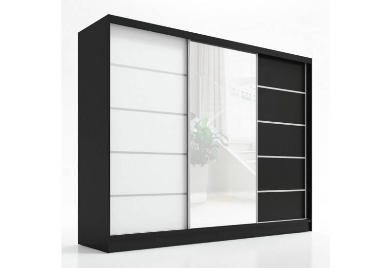 A&J MöbelLand GmbH Schiebetürenschrank ARIVA 1 mit 2 Kleiderstangen und Spiegel (TOP ANGEBOT! Geräumiger Schrank mit einer Breite von 200 cm und Spiegel, ideal zur Aufbewahrung von Kleidung und Accessoires. TOP PRODUKT! Wählen Sie das ideale Modell für Ihr Schlafzimmer!, Viel Stauraum) Breite: 200 cm, Höhe: 215 cm, Tiefe: 59,5 cm von A&J MöbelLand GmbH