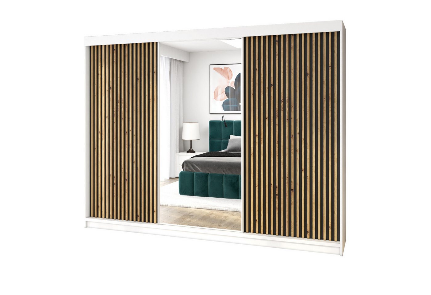 A&J MöbelLand GmbH Schiebetürenschrank FARO 200 cm, mit 4 Schubladen, Spiegel, 3D Lamellen (TOP ANGEBOT! Geräumiger Schrank mit einer Breite von 200 cm und Spiegel, ideal zur Aufbewahrung von Kleidung und Accessoires. 4 Schubladen und viel Stauraum. TOP PRODUKT! Wählen Sie das ideale Modell für Ihr Schlafzimmer!, Inclusive 4 Schubladen) Breite: 200 cm, Höhe: 215 cm, Tiefe: 59,5 cm A&J MöbelLand GmbH Schiebetürenschrank FARO 200 cm, mit 4 Schubladen, Spiegel, 3D Lamellen (TOP ANGEBOT! Geräumiger Schrank mit einer Breite von 200 cm und Spiegel, ideal zur Aufbewahrung von Kleidung und Accessoires. 4 Schubladen und viel Stauraum. TOP PRODUKT! Wählen Sie das ideale Modell für Ihr Schlafzimmer!, Inclusive 4 Schubladen) Breite: 200 cm, Höhe: 215 cm, Tiefe: 59,5 cm von A&J MöbelLand GmbH