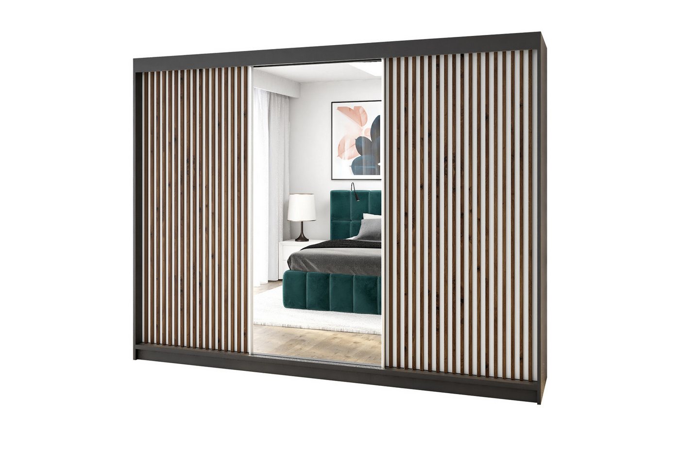 A&J MöbelLand GmbH Schiebetürenschrank FARO 200 cm, mit 4 Schubladen, Spiegel, 3D Lamellen (TOP ANGEBOT! Geräumiger Schrank mit einer Breite von 200 cm und Spiegel, ideal zur Aufbewahrung von Kleidung und Accessoires. 4 Schubladen und viel Stauraum. TOP PRODUKT! Wählen Sie das ideale Modell für Ihr Schlafzimmer!, Inclusive 4 Schubladen) Breite: 200 cm, Höhe: 215 cm, Tiefe: 59,5 cm A&J MöbelLand GmbH Schiebetürenschrank FARO 200 cm, mit 4 Schubladen, Spiegel, 3D Lamellen (TOP ANGEBOT! Geräumiger Schrank mit einer Breite von 200 cm und Spiegel, ideal zur Aufbewahrung von Kleidung und Accessoires. 4 Schubladen und viel Stauraum. TOP PRODUKT! Wählen Sie das ideale Modell für Ihr Schlafzimmer!, Inclusive 4 Schubladen) Breite: 200 cm, Höhe: 215 cm, Tiefe: 59,5 cm von A&J MöbelLand GmbH