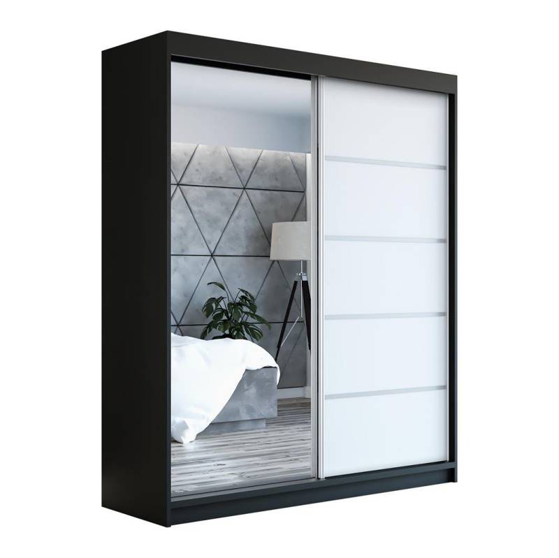 A&J MöbelLand GmbH Schiebetürenschrank GAPO mit Spiegel (TOP ANGEBOT! Geräumiger Schrank mit viel Stauraum:6 Regalen und 1 Kleiderstange – -ideal zur Aufbewahrung von Kleidung und Accessoires. TOP PRODUKT! Farbe und Größe (120 cm, 160 cm, 180 cm) zur Auswahl -wählen Sie das ideale Modell für Ihr Schlafzimmer!, Kleiderschrank mit Regalen) Breite: 120 cm, 160 cm, 180 cm, Höhe: 215 cm, Tiefe: 59,5 cm von A&J MöbelLand GmbH