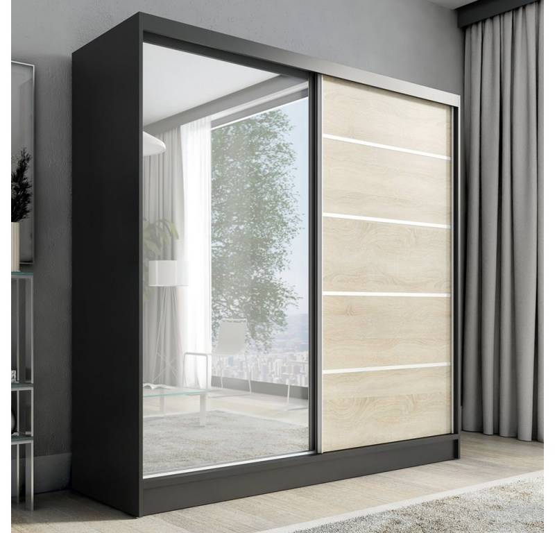 A&J MöbelLand GmbH Schiebetürenschrank KARO 1 2-türiger Kleiderschrank mit Spiegel und Kleiderstangen (TOP ANGEBOT! Geräumiger Schrank mit einer Breite von 200 cm und Spiegel, ideal zur Aufbewahrung von Kleidung und Accessoires. Viel Stauraum., TOP PRODUKT! Wählen Sie das ideale Modell für Ihr Schlafzimmer) Breite: 200 cm, Höhe: 215 cm, Tiefe: 59,5 cm A&J MöbelLand GmbH Schiebetürenschrank KARO 1 2-türiger Kleiderschrank mit Spiegel und Kleiderstangen (TOP ANGEBOT! Geräumiger Schrank mit einer Breite von 200 cm und Spiegel, ideal zur Aufbewahrung von Kleidung und Accessoires. Viel Stauraum., TOP PRODUKT! Wählen Sie das ideale Modell für Ihr Schlafzimmer) Breite: 200 cm, Höhe: 215 cm, Tiefe: 59,5 cm von A&J MöbelLand GmbH