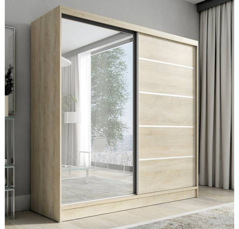 A&J MöbelLand GmbH Schiebetürenschrank KARO 1 2-türiger Kleiderschrank mit Spiegel und Kleiderstangen (TOP ANGEBOT! Geräumiger Schrank mit einer Breite von 200 cm und Spiegel, ideal zur Aufbewahrung von Kleidung und Accessoires. Viel Stauraum., TOP PRODUKT! Wählen Sie das ideale Modell für Ihr Schlafzimmer) Breite: 200 cm, Höhe: 215 cm, Tiefe: 59,5 cm A&J MöbelLand GmbH Schiebetürenschrank KARO 1 2-türiger Kleiderschrank mit Spiegel und Kleiderstangen (TOP ANGEBOT! Geräumiger Schrank mit einer Breite von 200 cm und Spiegel, ideal zur Aufbewahrung von Kleidung und Accessoires. Viel Stauraum., TOP PRODUKT! Wählen Sie das ideale Modell für Ihr Schlafzimmer) Breite: 200 cm, Höhe: 215 cm, Tiefe: 59,5 cm von A&J MöbelLand GmbH
